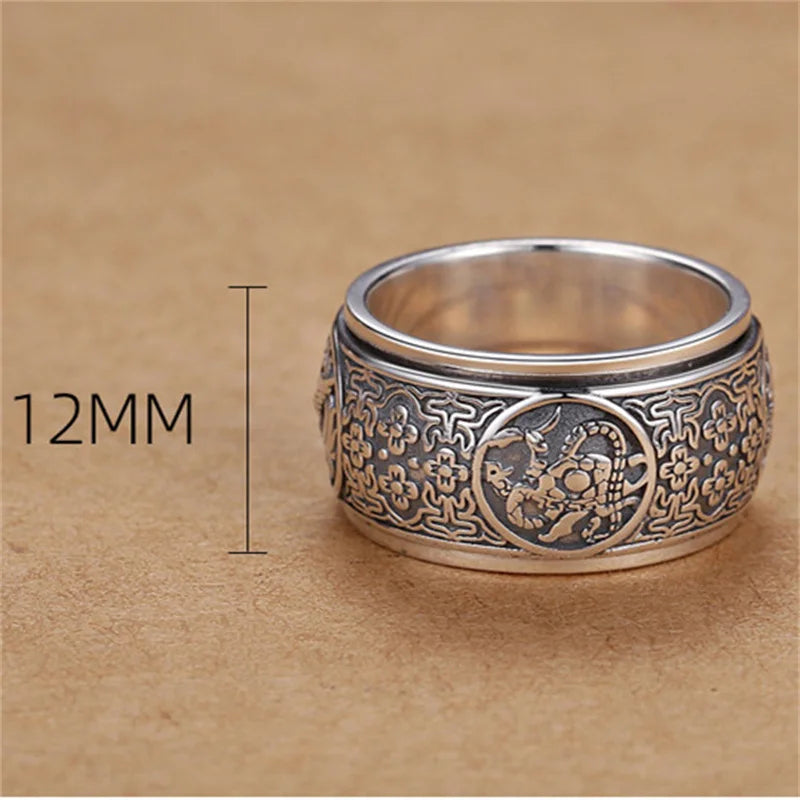 Rotable Powerful Beasts Ring For Men Jewelry Domineering Retro Carving Flower Ring Male Boyfriend Birthday Gift Many Sizes