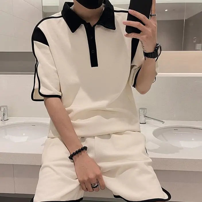 Men's Summer Two-piece Suit Set with Polo Shirt and Shorts