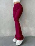 High Waisted Flared Pants for Women in Ribbed Solid Color