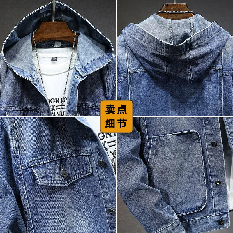 Spring Men's Hooded Denim Jacket Casual Fashion Sport Denim Jacket