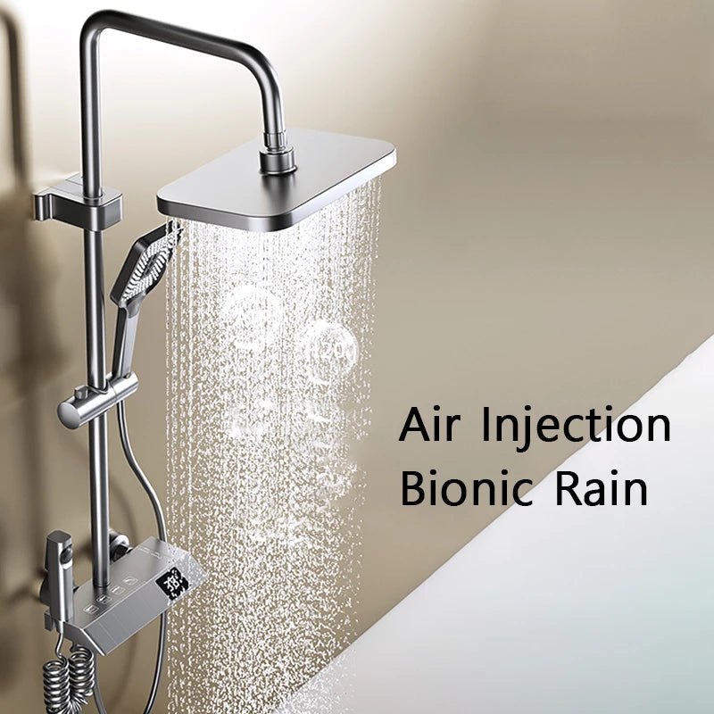 Black and White Gray Shower Set with Digital LED Display