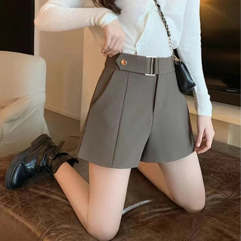 Goghvinci Elegant High Waist Women Shorts in Apricot and Khaki