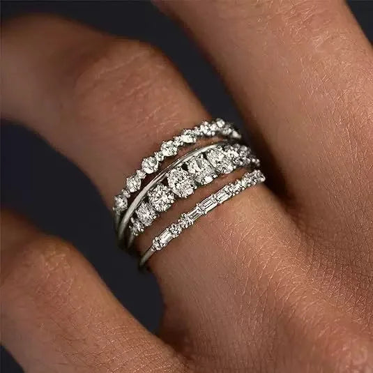14k Gold Plated Stacking Rings Set with Zirconia for Women