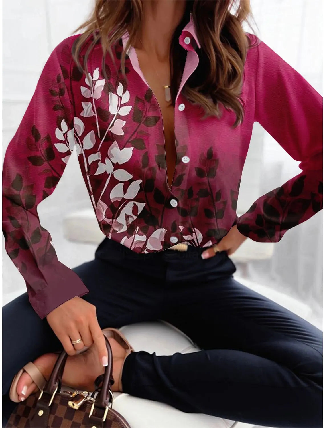 Women's Floral Printed Office Shirt for Autumn 2024
