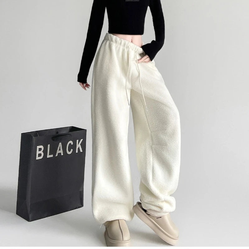Women's High-Waist Wide-Leg Pants in Double-Sided Fleece