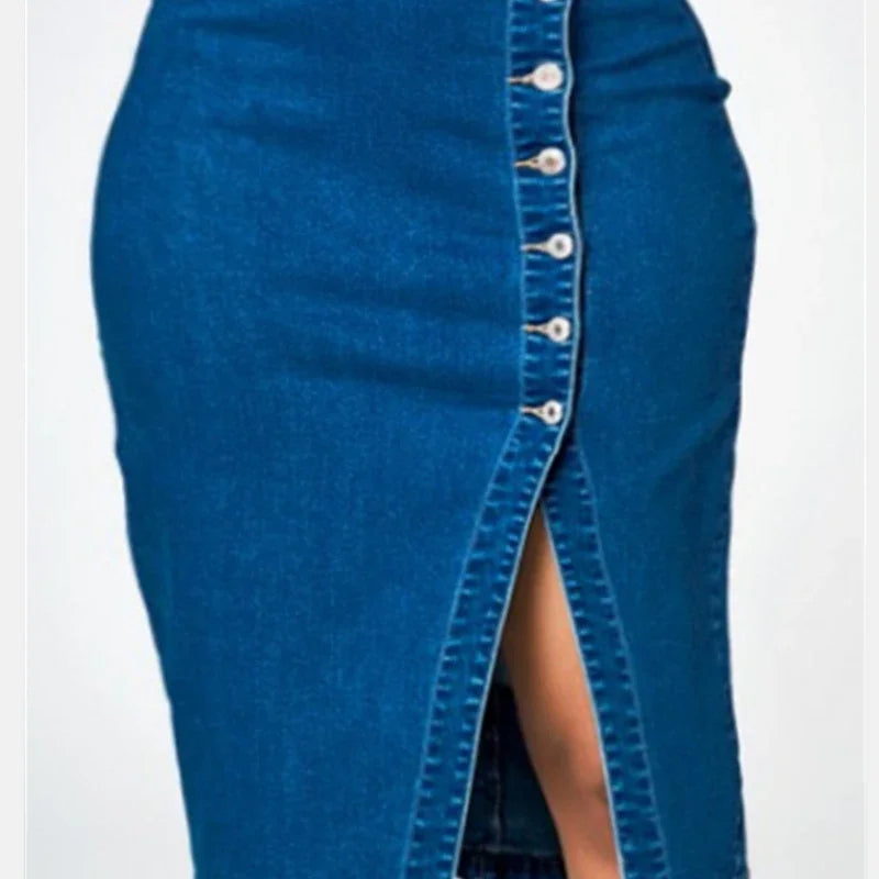 Mid Length Denim Skirt for Women - Casual High Waist Design