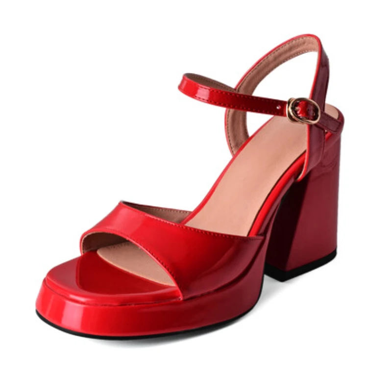 KNCOKAR Women's Microfiber Platform Sandals with Square Heels