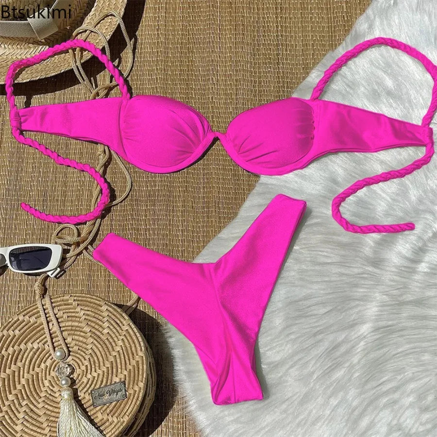 Btsukimi Women's Micro Bikini Set in Solid Colors for Summer