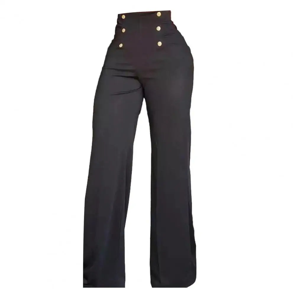 High Waist Straight Leg Women Pants with Double-Breasted Design