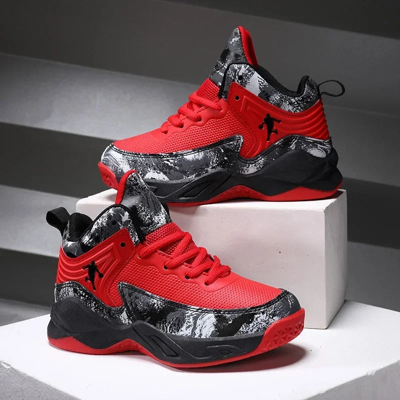 MaiJiaKa Boys Basketball Shoes Leather Sneakers for Kids