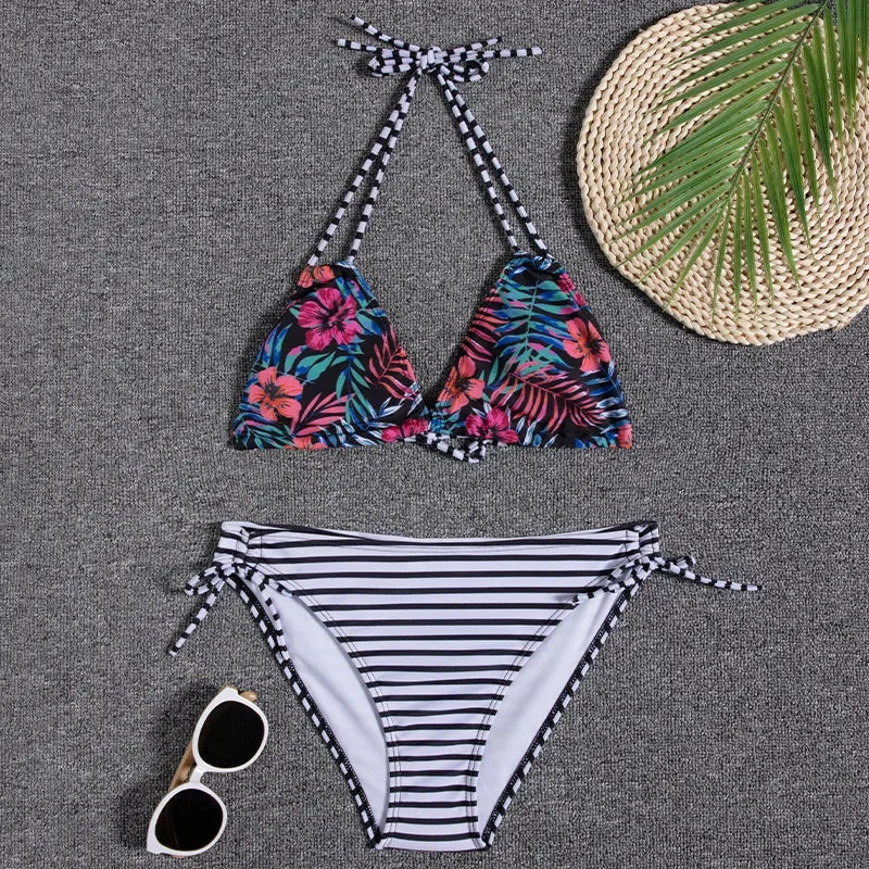 Floral Print Push Up Bikini Set for Women in Polyester Blend