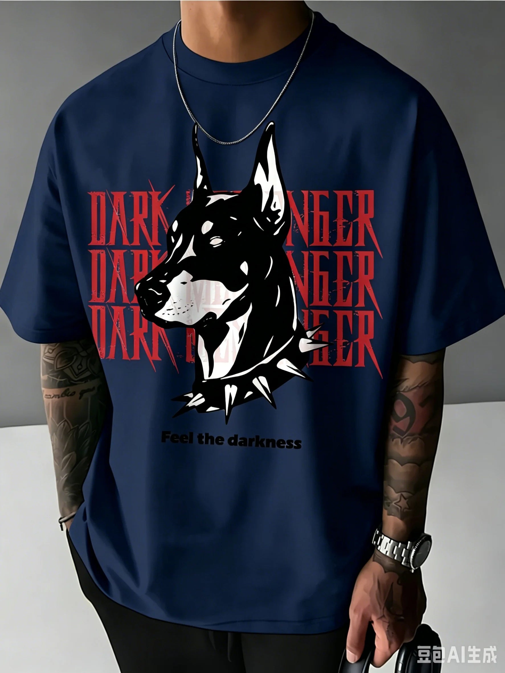 Men's Loose T-shirt - Dark Aesthetic Doberman Print - Street Style Casual Wear - Breathable Cotton Round-neck Short-sleeved Top