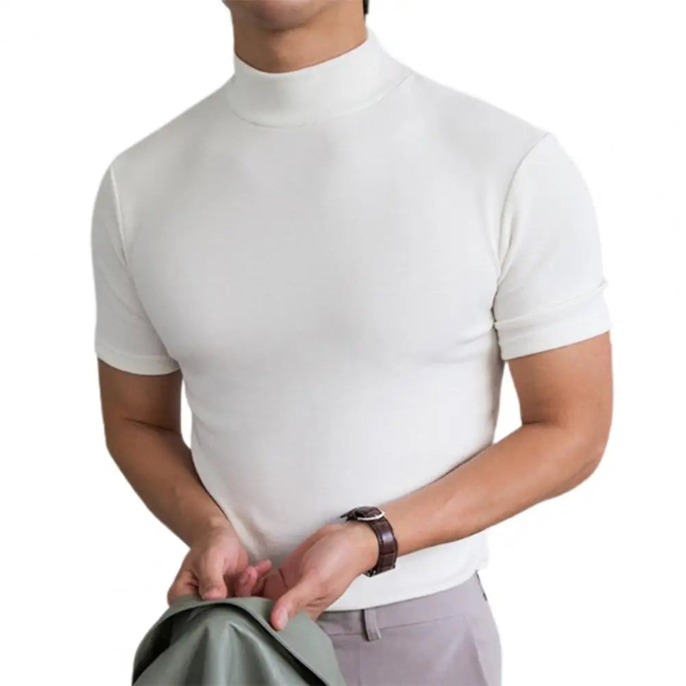 Men T-shirts Summer Fitness Short Sleeve Tees High Collar Basic T-shirt Base T Shirt for Men's Tops camisa masculina 짝퉁명품 남성의류