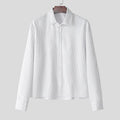 INCERUN Tops 2025 Korean Style Men's Casual Simple Striped Cropped Shirt Fashion Streetwear Male Hot Selling Long Sleeved Blouse