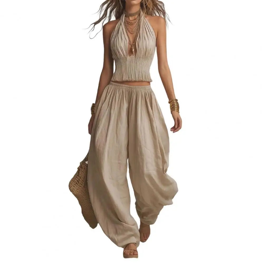 Chic Halter Neck Two-Piece Summer Suit for Women