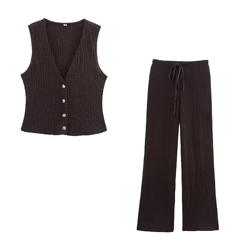 Chic DUOPERI Women Textured 2 Piece Office Set with Vest and Trousers