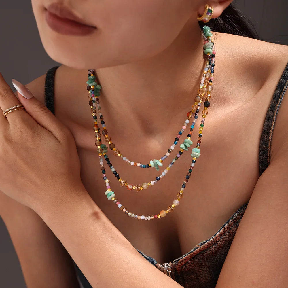 Colorful Stainless Steel Necklace with Irregular Crystal Stones