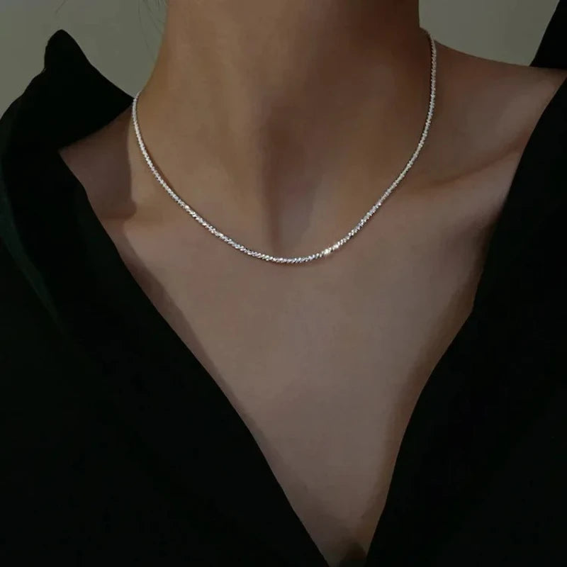 Silver Choker Necklace for Women in Water Wave Style