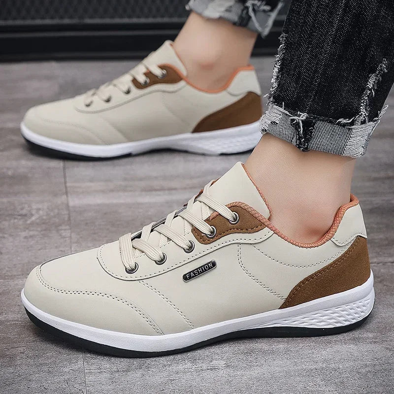 Men's Leather Casual Walking Sneakers for Spring and Autumn