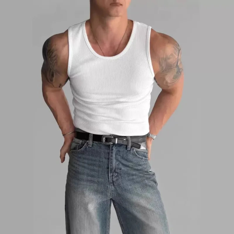 New Cotton Men's Casual Vest Solid Color Simple Fit Sports Fitness T-shirt Sumer Middle-aged Casual Sleeveless Shirt