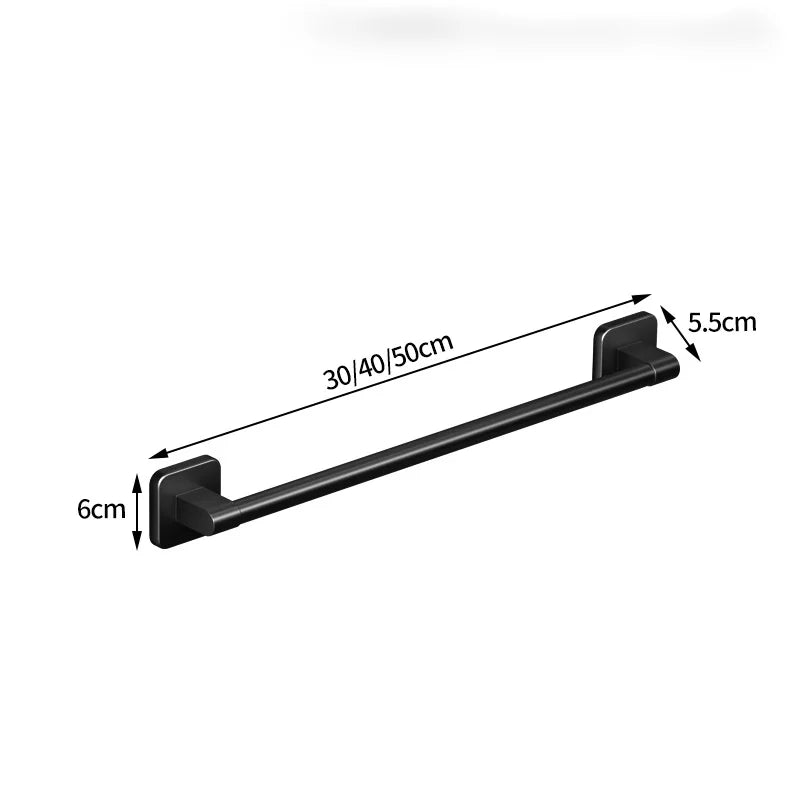 Self-Adhesive Aluminum Alloy Bathroom Towel Rack in Black