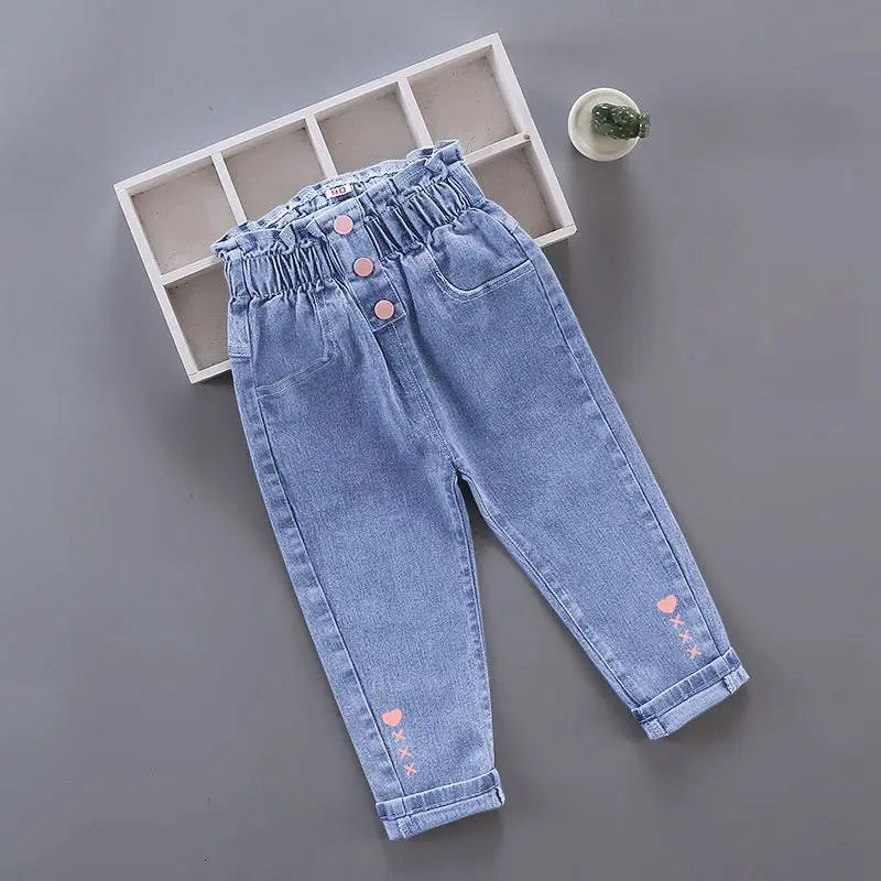 Girls Denim Pencil Pants with Elastic Waist for Casual Wear