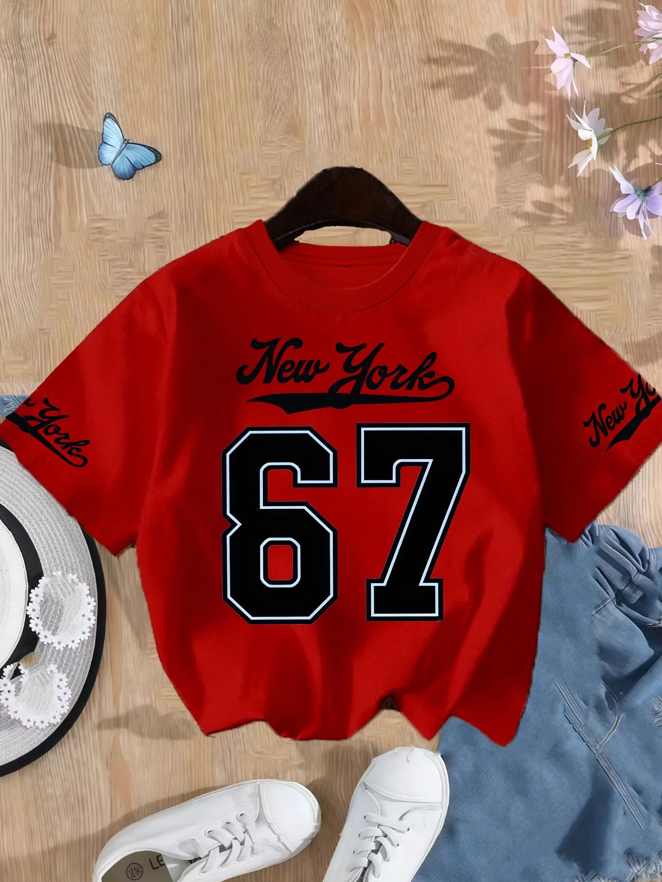 Girls' Pure Cotton Summer T-Shirt with New York Print