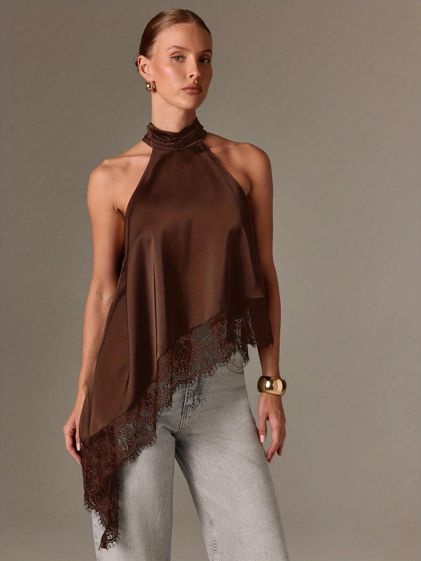 Chic Women's High-Neck Backless Halter Top in Polyester