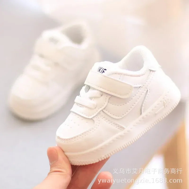 Boys White Black Yellow PU Sneakers for Autumn Winter