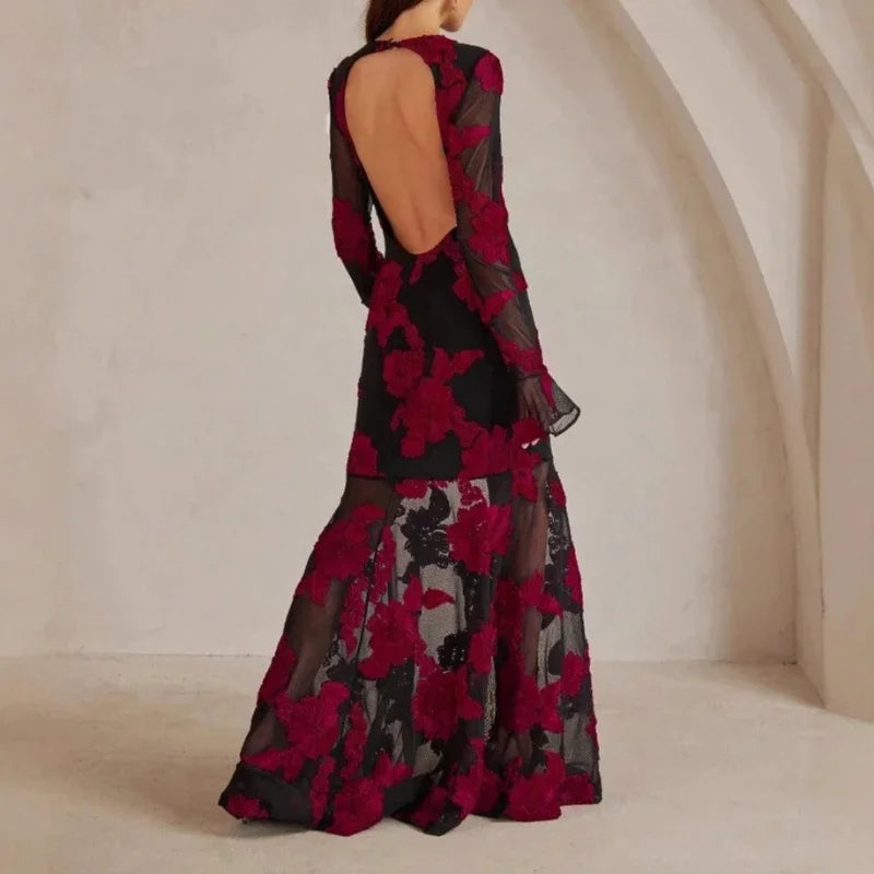 Elegant Jacquard Embroidered Ankle-Length Dress for Women