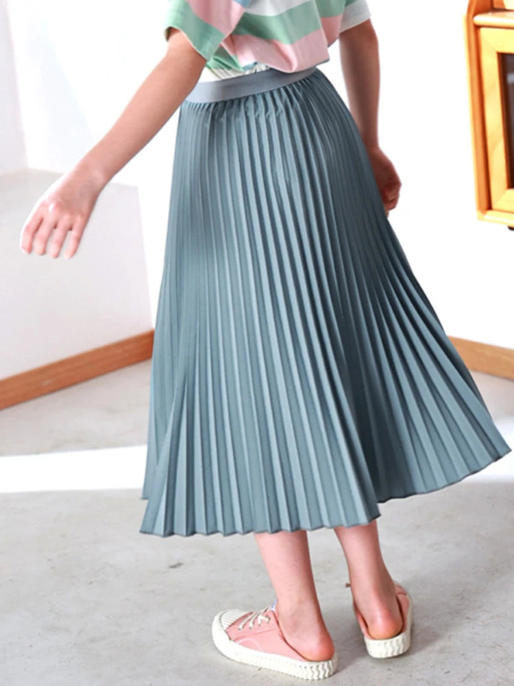 Girls White A-Line Pleated Skirt for Summer School Wear