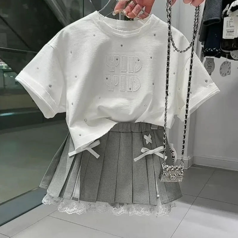 Stylish Girls' Summer Two-Piece Set with Short Sleeves