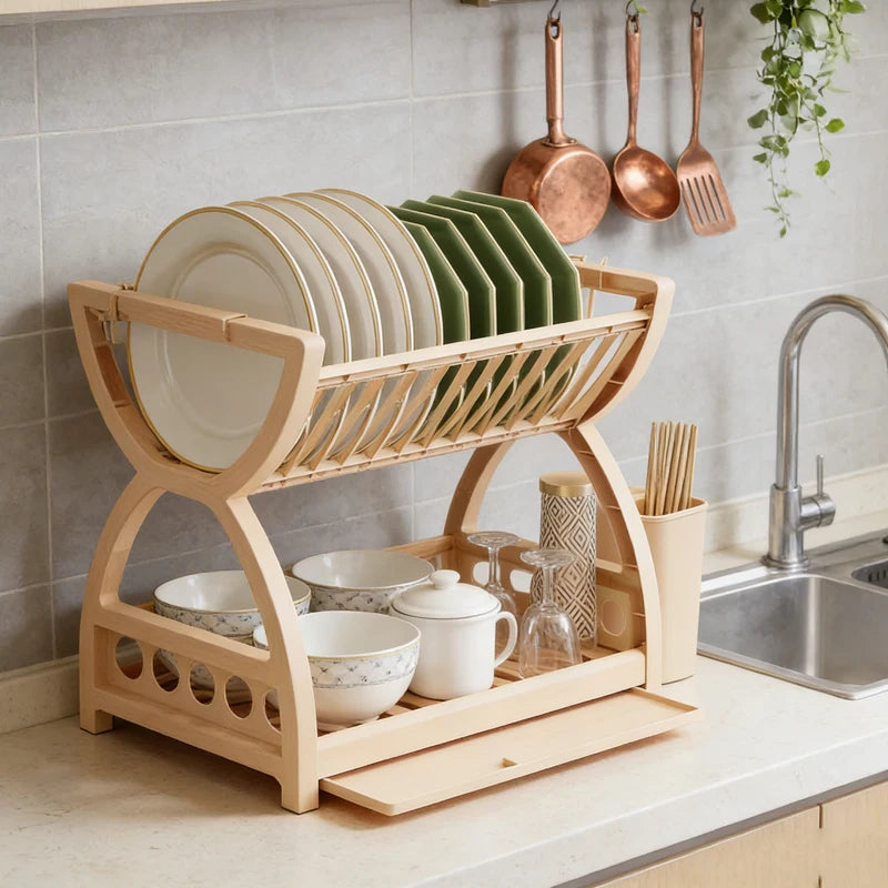 Double-Layer Kitchen Utensil Storage Rack for Space Saving