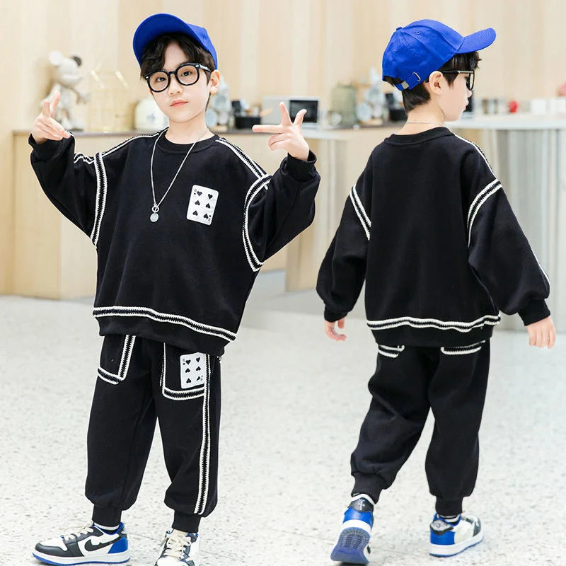 Boys Casual Sports Suit Set in Blue Black for Ages 5-12