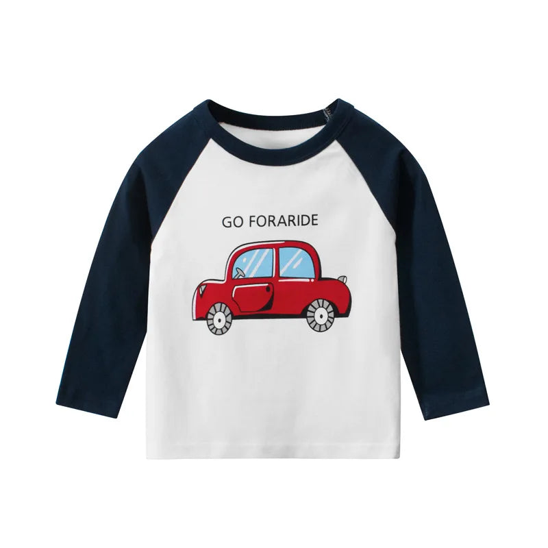 Boys Cartoon Long Sleeve T-Shirt in Color Patchwork