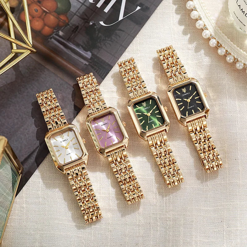 Luxury Gold Plated Quartz Watch for Women with Stainless Steel Band