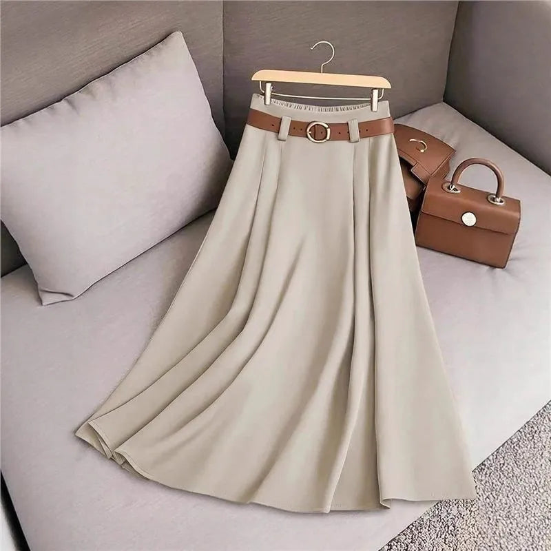Mid-Length Pleated A-Line Skirt for Women by Shuangfuxiang
