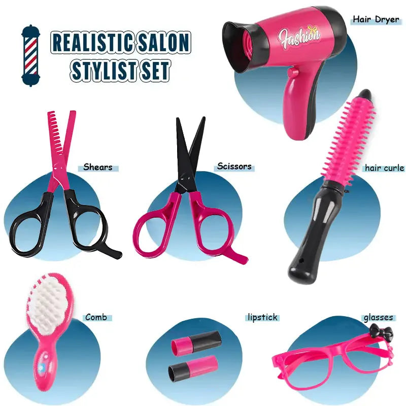 Girls' Play Hairdresser Kit with Accessories and Apron Set