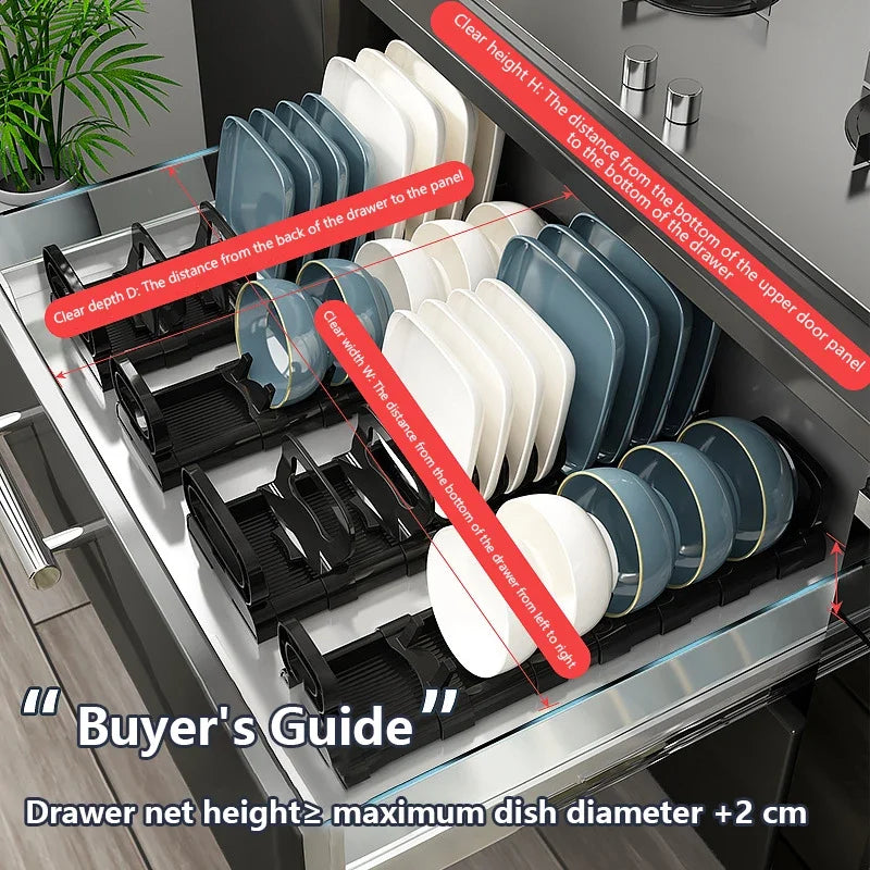 Plastic Kitchen Cabinet Dish Storage Rack with Adjustable Features
