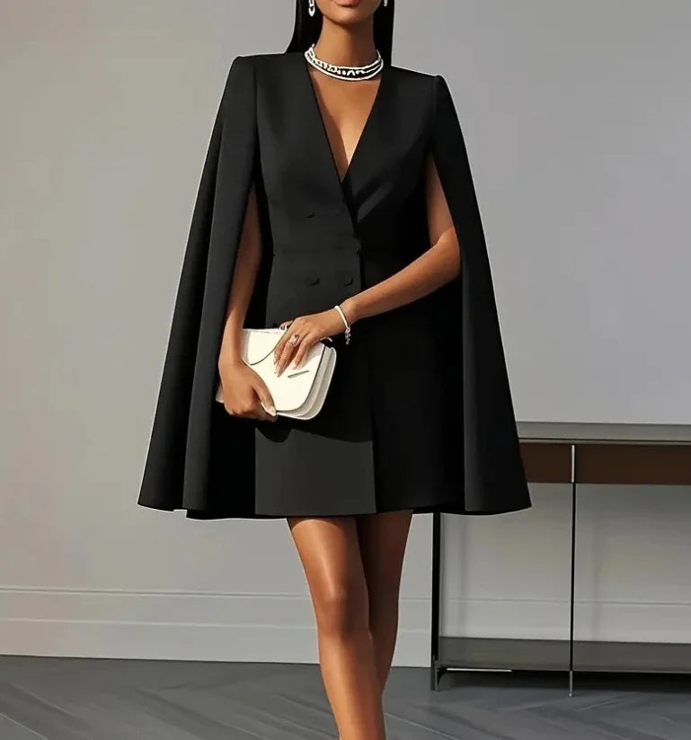 V-Neck Mini Dress for Women in Solid Color by BOXDAQ