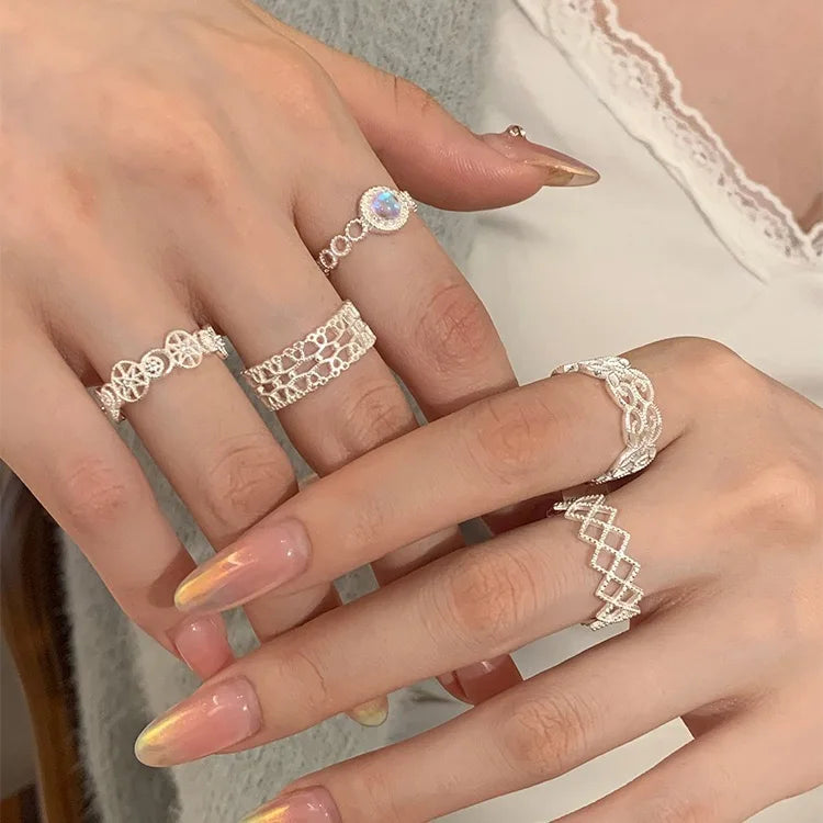 Geometric 925 Sterling Silver Rings for Women Adjustable CZ