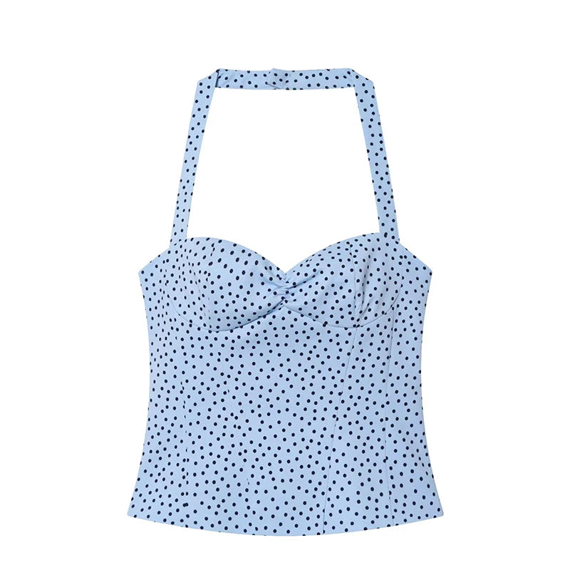 Women's Halter Tops Fashion Polka Dot Top Woman Summer Sexy Backless Tops Female Chic Tops