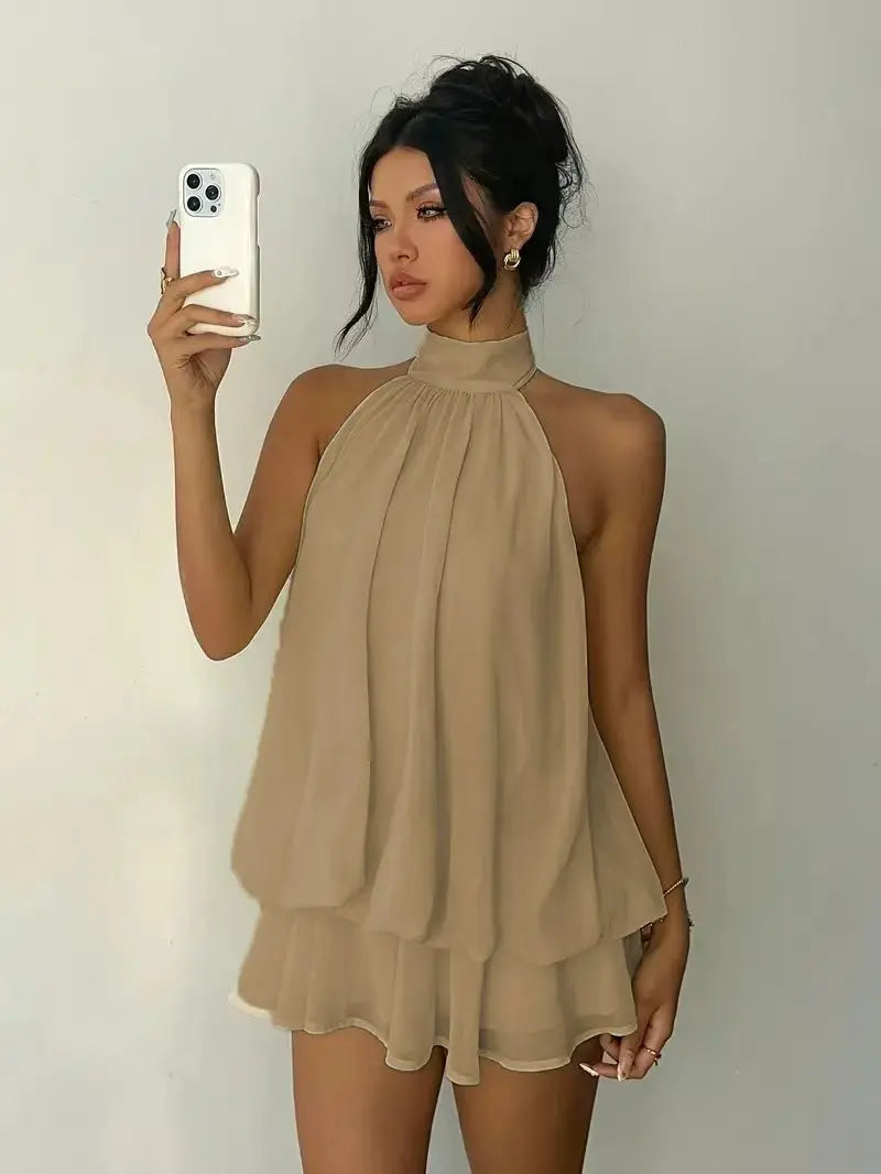 Elegant Women's A-line Beachwear Dress in Polyester