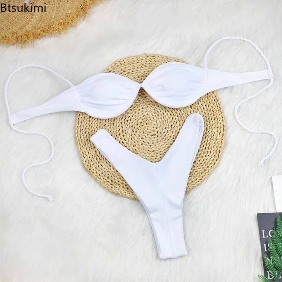 Btsukimi Women's Micro Bikini Set in Solid Colors for Summer