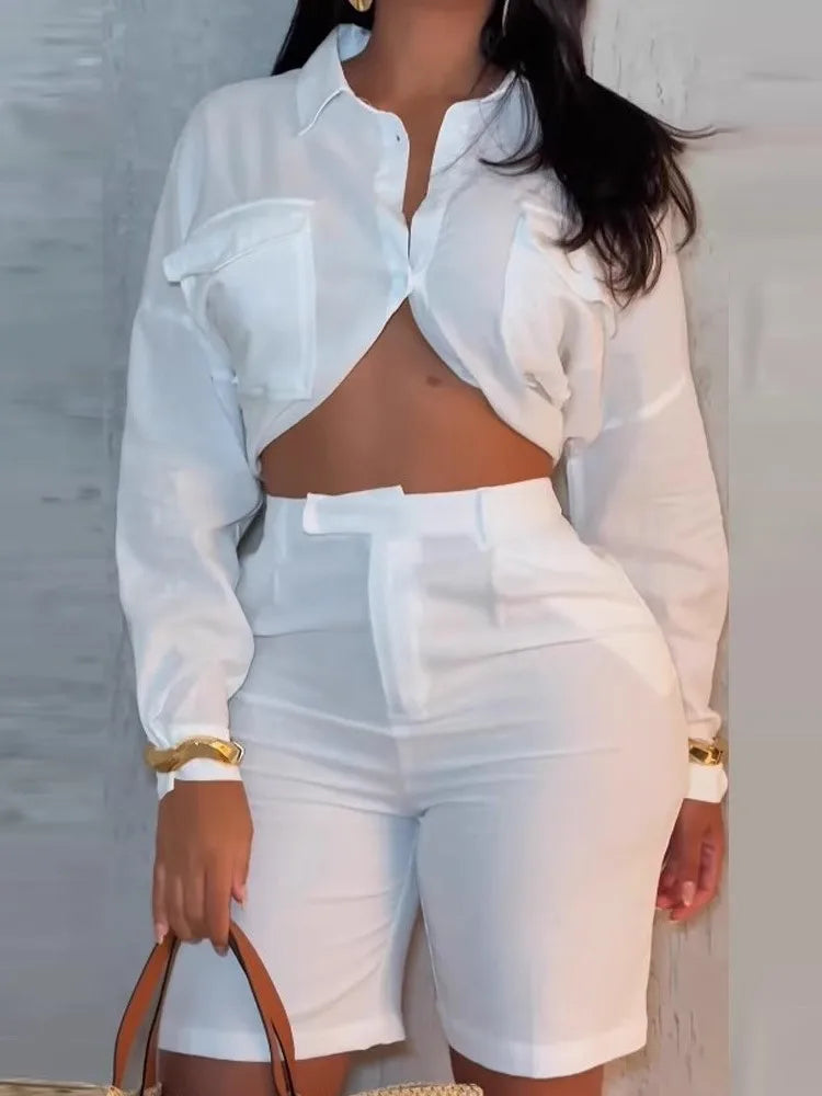 Sophisticated White Two Piece Set with Long Sleeves