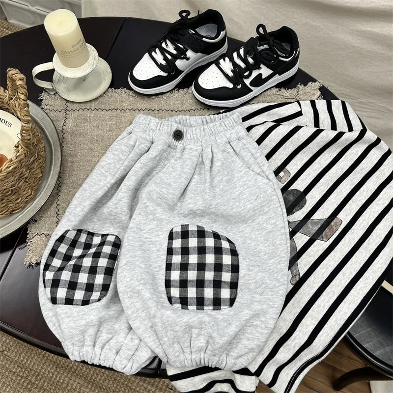 Boys' Casual Harem Pants in Plaid for Autumn Wear