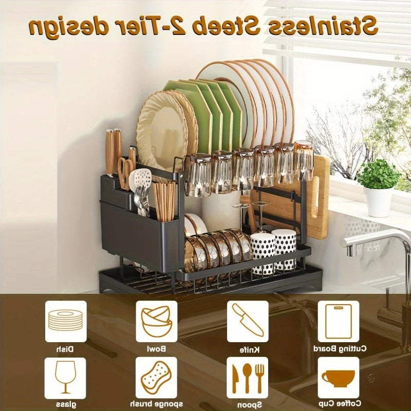 Double-layer Stainless Steel Kitchen Bowl Drain Rack