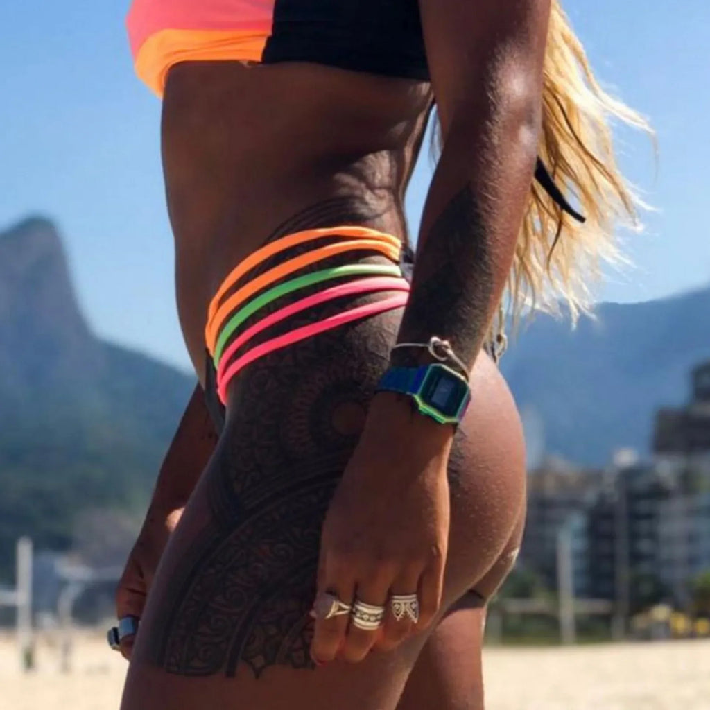 Women's High Waist Bandeau Bikini Set in Solid Polyester