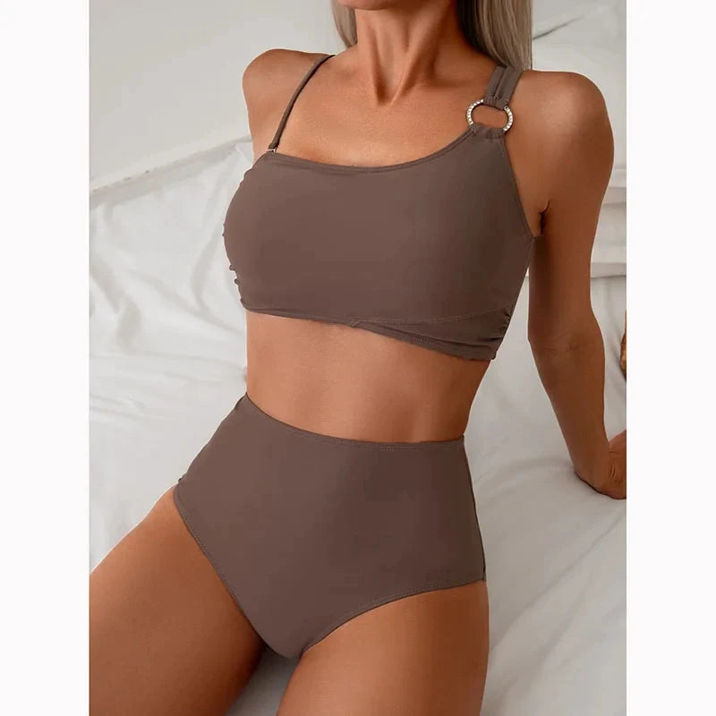 High Waisted Bikini Set for Women with Thin Straps
