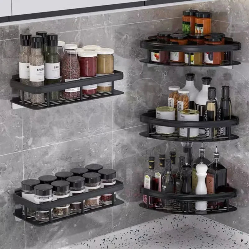 Black Space Aluminum Bathroom Storage Rack with No-Drill Mount